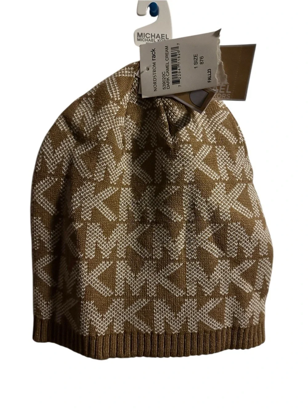 Michael Kors Logo Knit Beanie Hat - Camel & Cream Monogram Logo Knit Winter NWT
